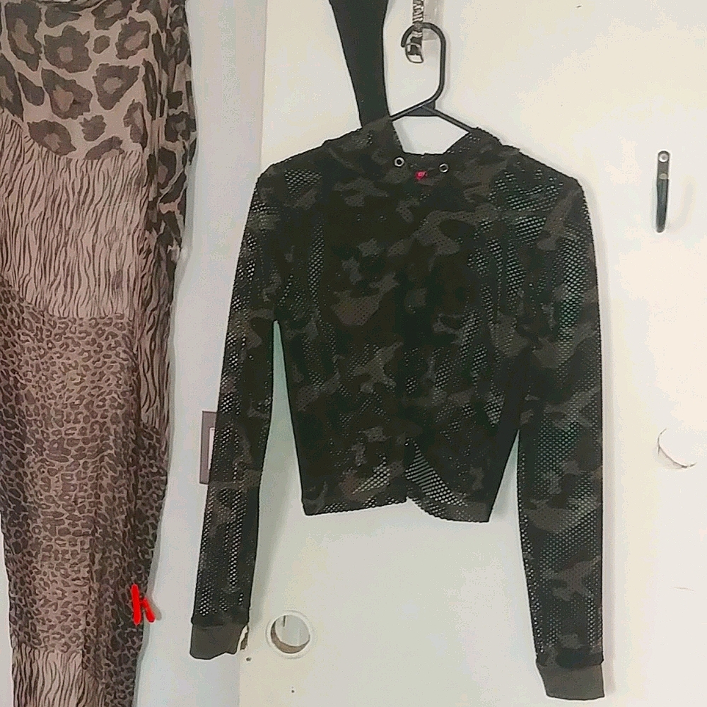 Guess mesh long sleeve hoodie crop top
